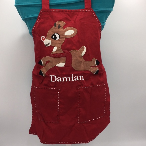Pottery Barn Kids Christmas Red Rudolph Child Apron Damian Holiday - Picture 13 of 15